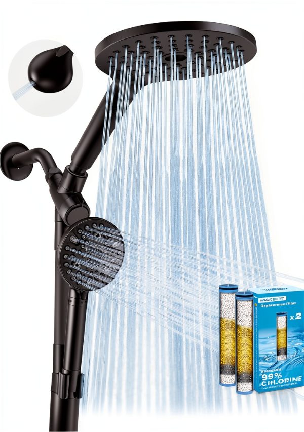 MakeFit Dual Filtered Rain Shower Head Combo Handheld Matte Black-0