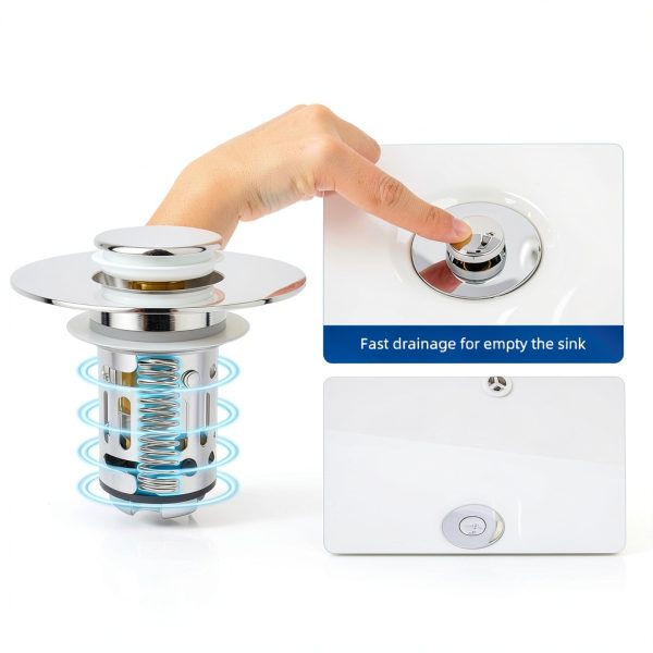 Bathroom Sink Drain Strainer Hibbent 3-in-1 Pop-Up Stopper Chrome-5