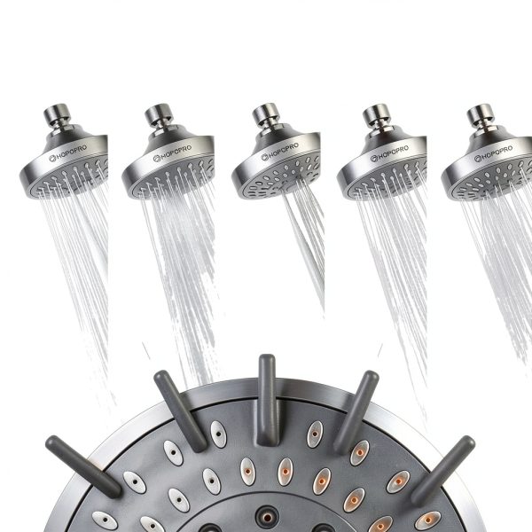 High Pressure Shower Head HOPOPRO 4" Chrome Fixed 5-Mode High Flow-1