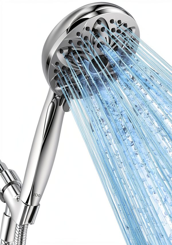 Shower Head 6 Setting Handheld by JDO Chrome 4.7in 59in Hose-0